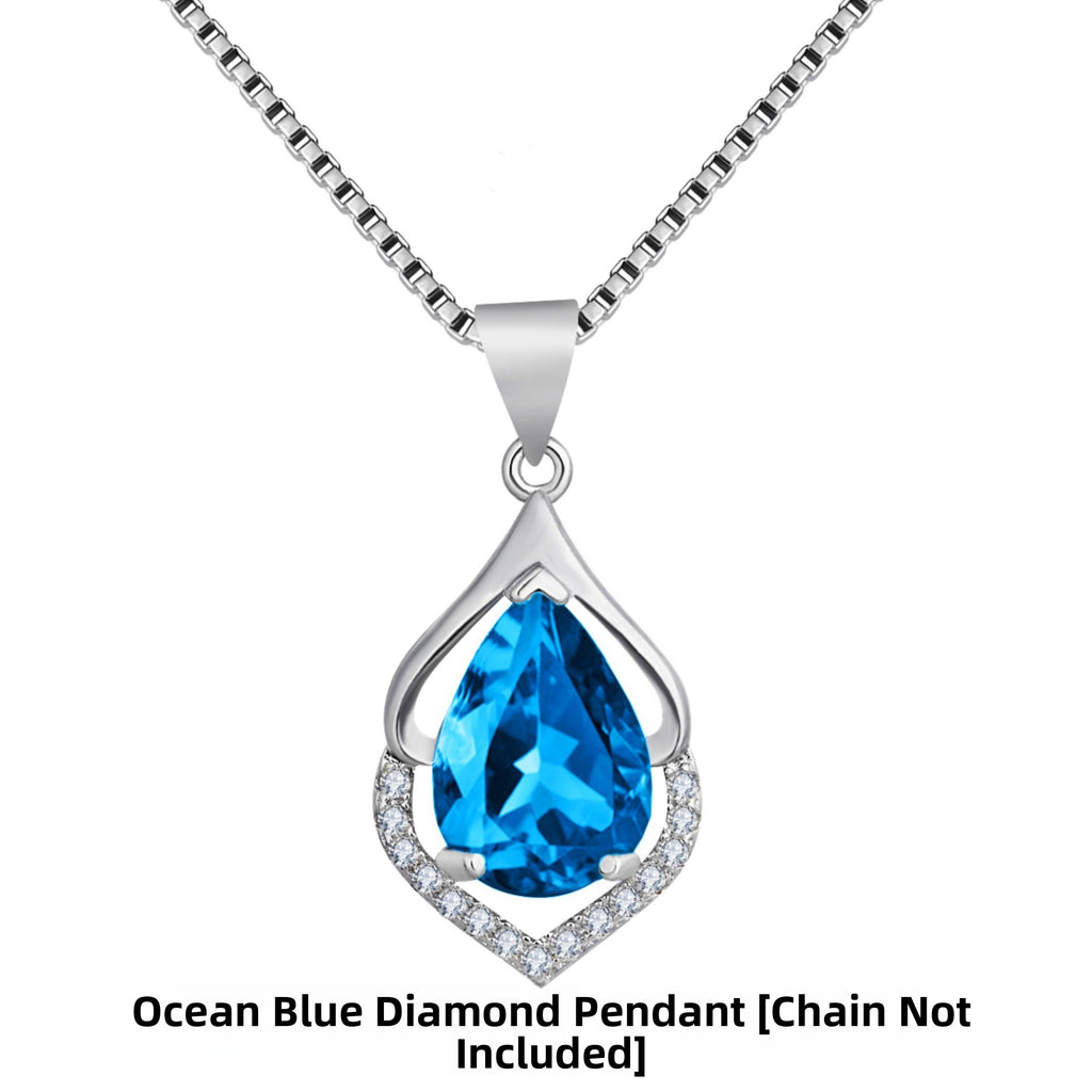 Drop-Shaped Imitation Silver Crystal Pendant Necklace
