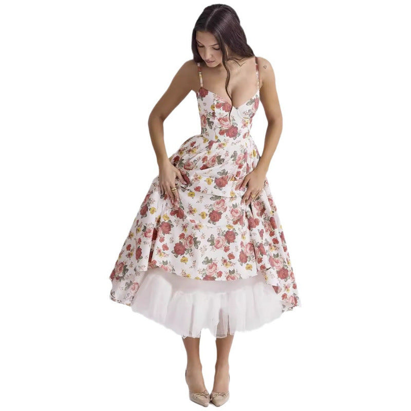 French Style Mesh Princess Dress with Flared Hem
