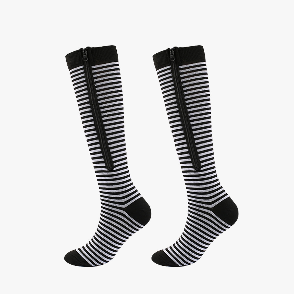 Sports Compression Socks with Zipper Nylon Elastic Mid-Calf