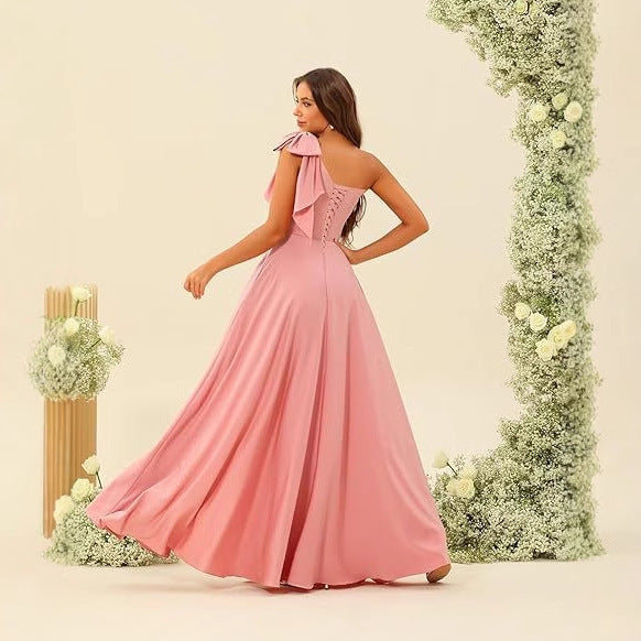 One-Shoulder Bow Tie Evening Dress