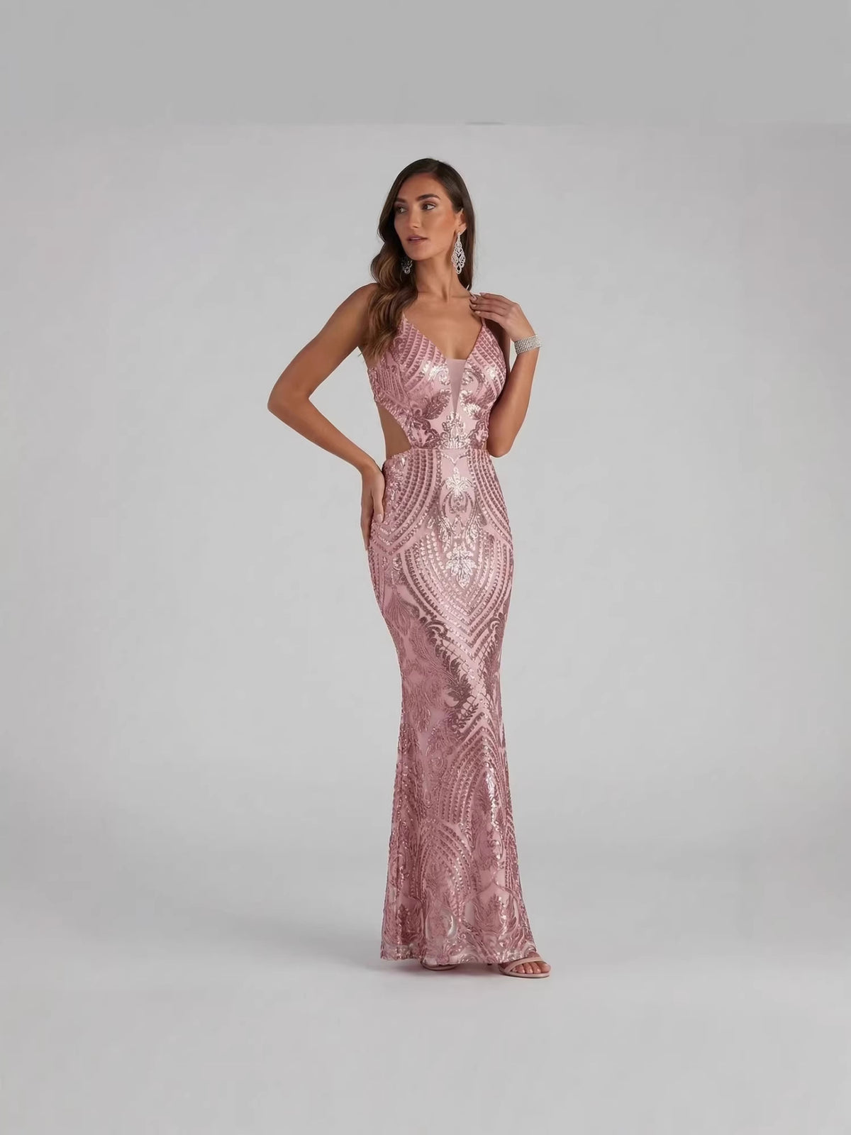 Elegant Sequin V-neck Evening Dress