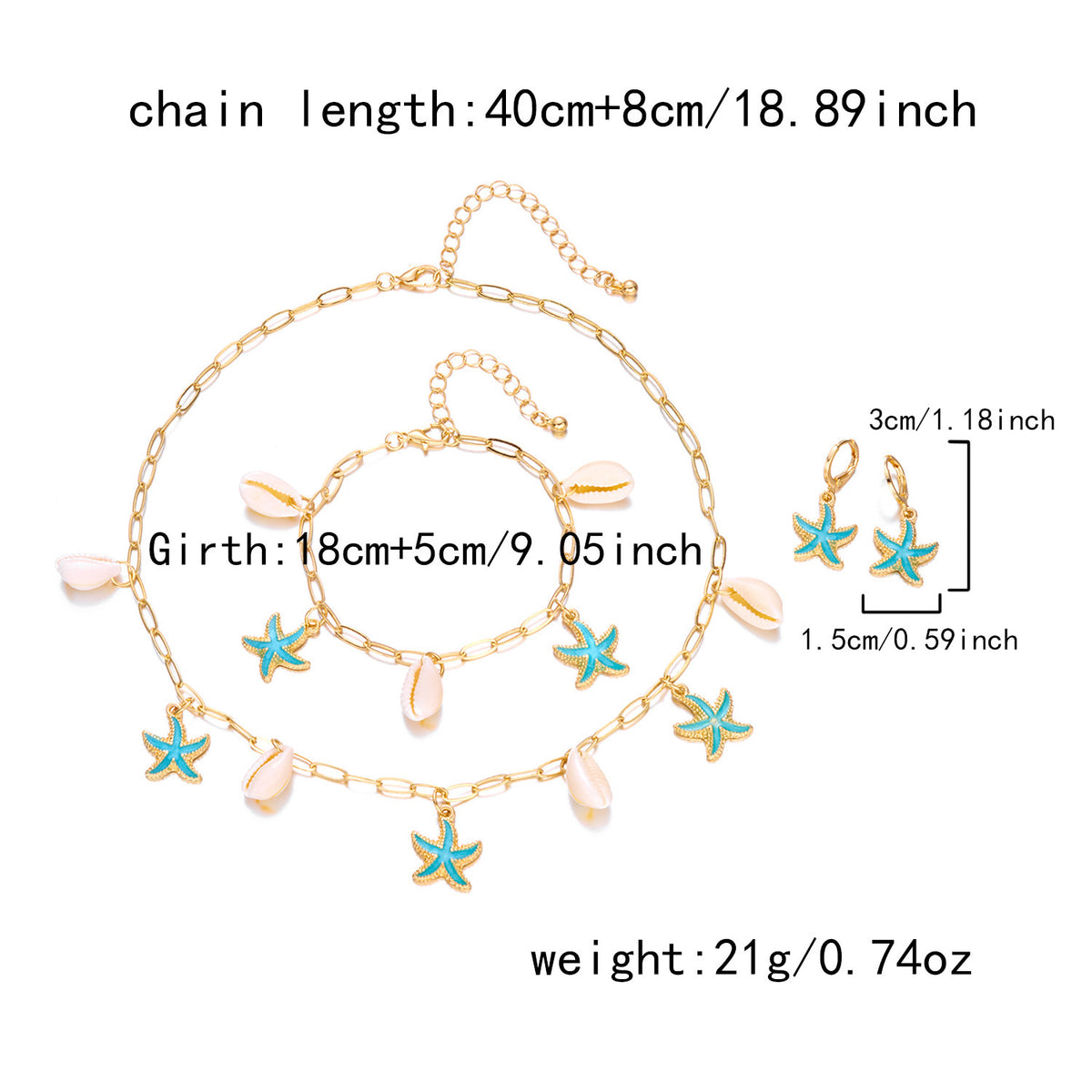 Adjustable Pearl Bracelet and Necklace Set with Coastal Charms