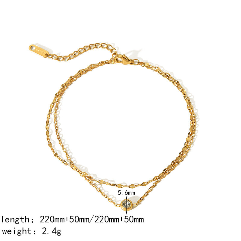 18K gold plated stainless steel diamond-set geometric necklace and bracelet set