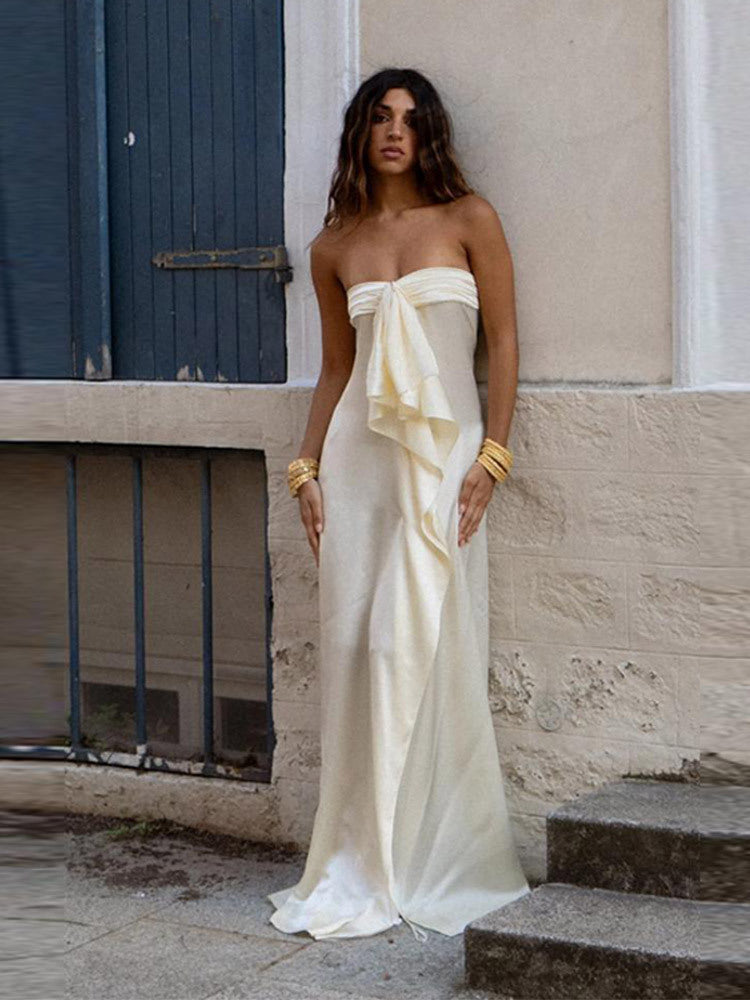 Womens Slim-Fit Satin Dress with Slit