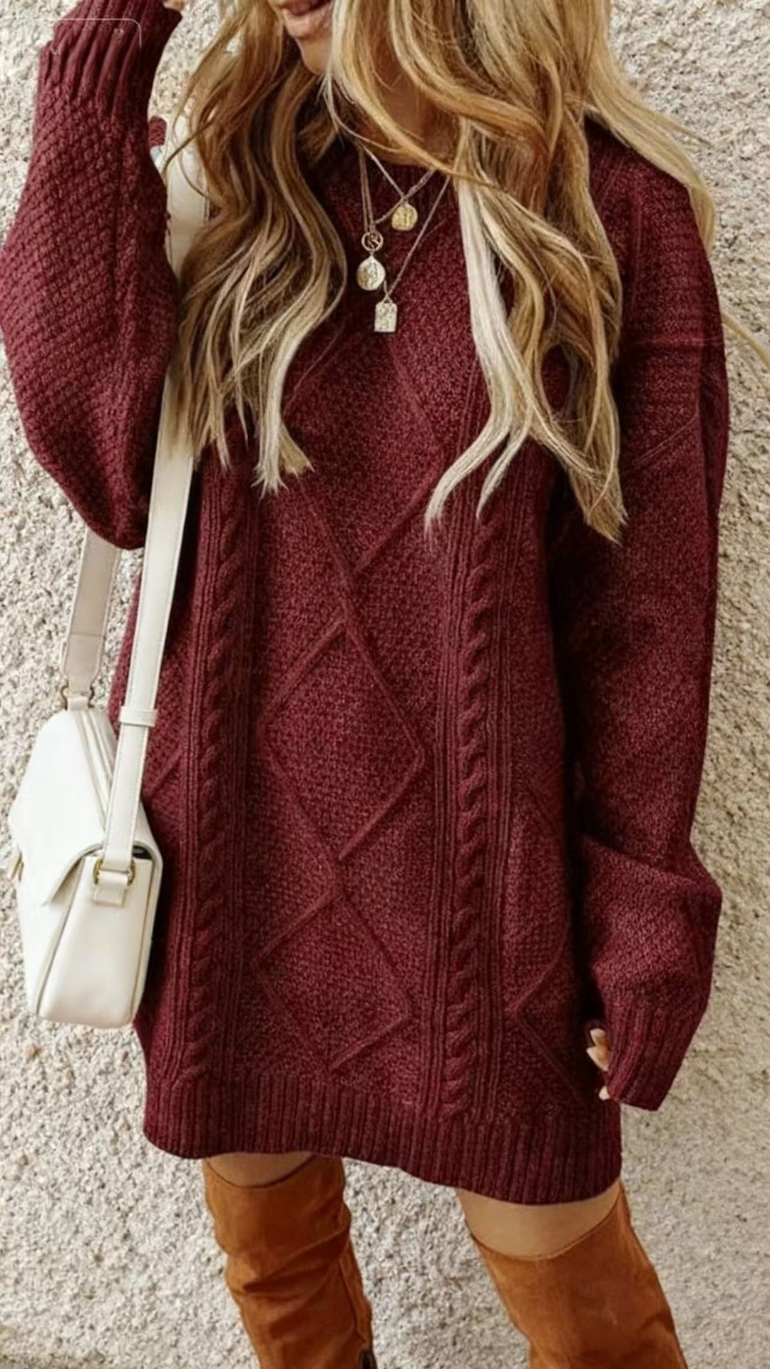 Women's Arctic Velvet Twist Pattern Mid-Length Loose Pullover Sweater