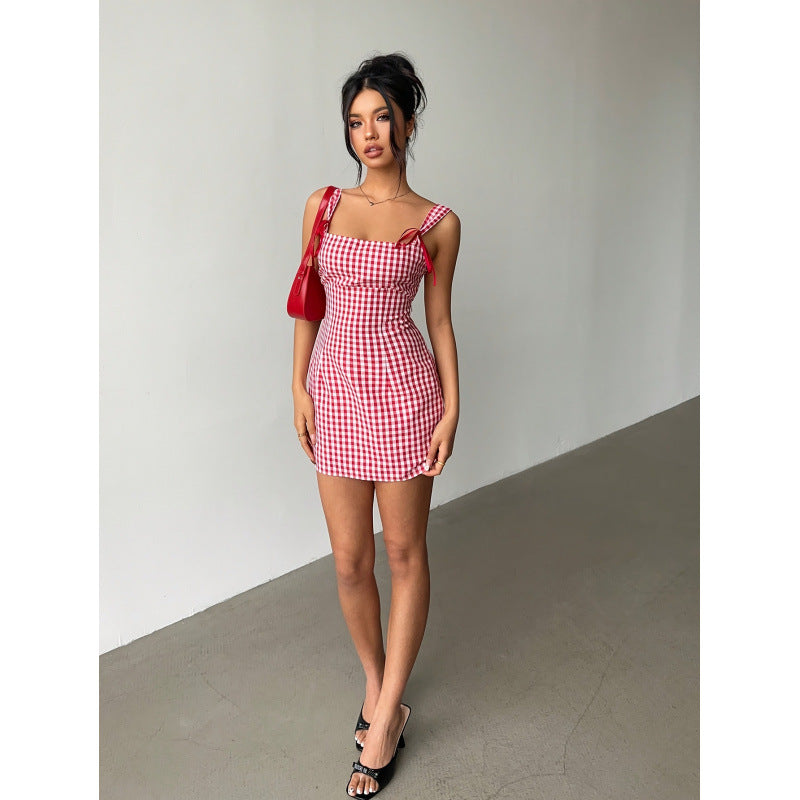 Women's Y2K Plaid Mini Suspender Dress