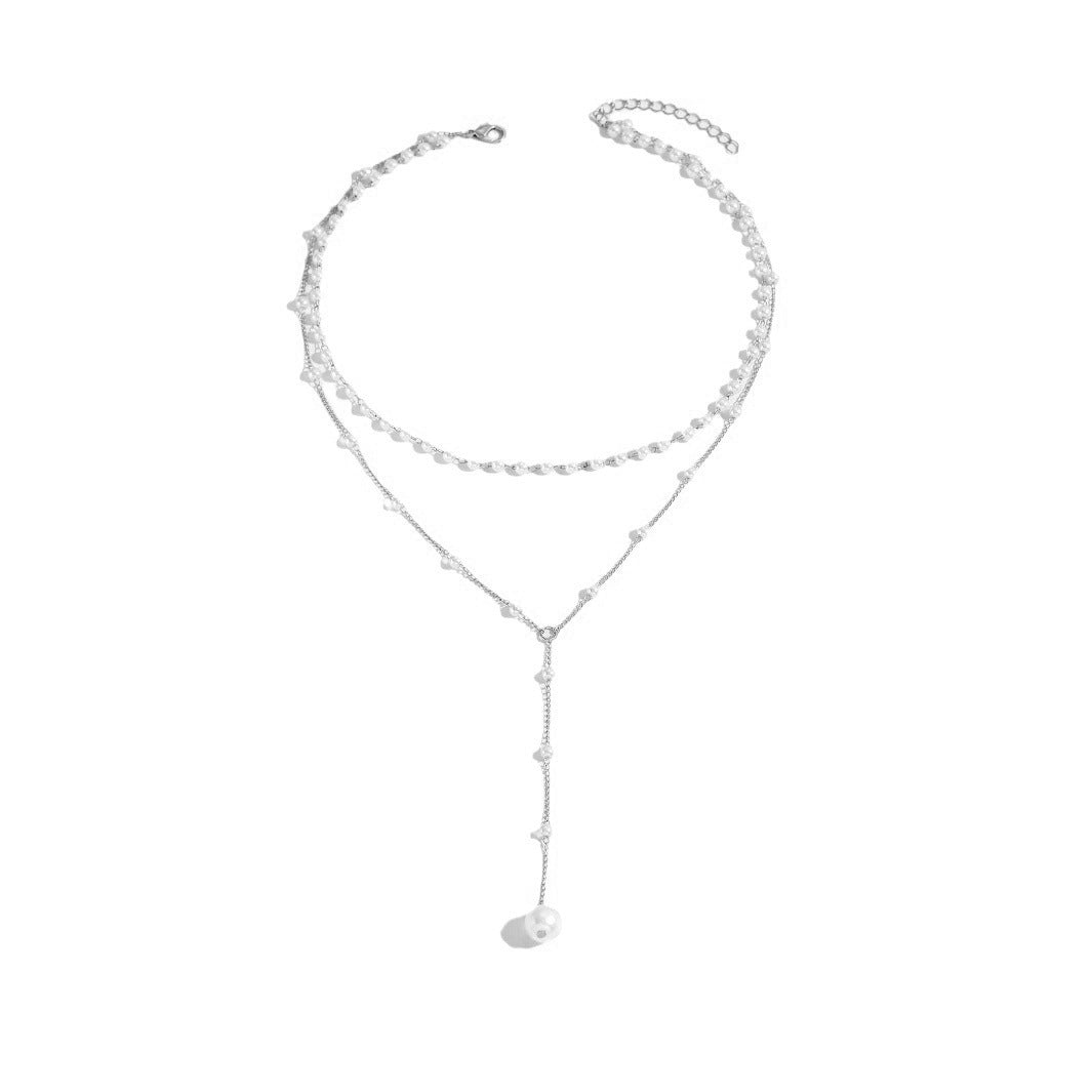 Y-Shape Pearl Tassel Layered Necklace