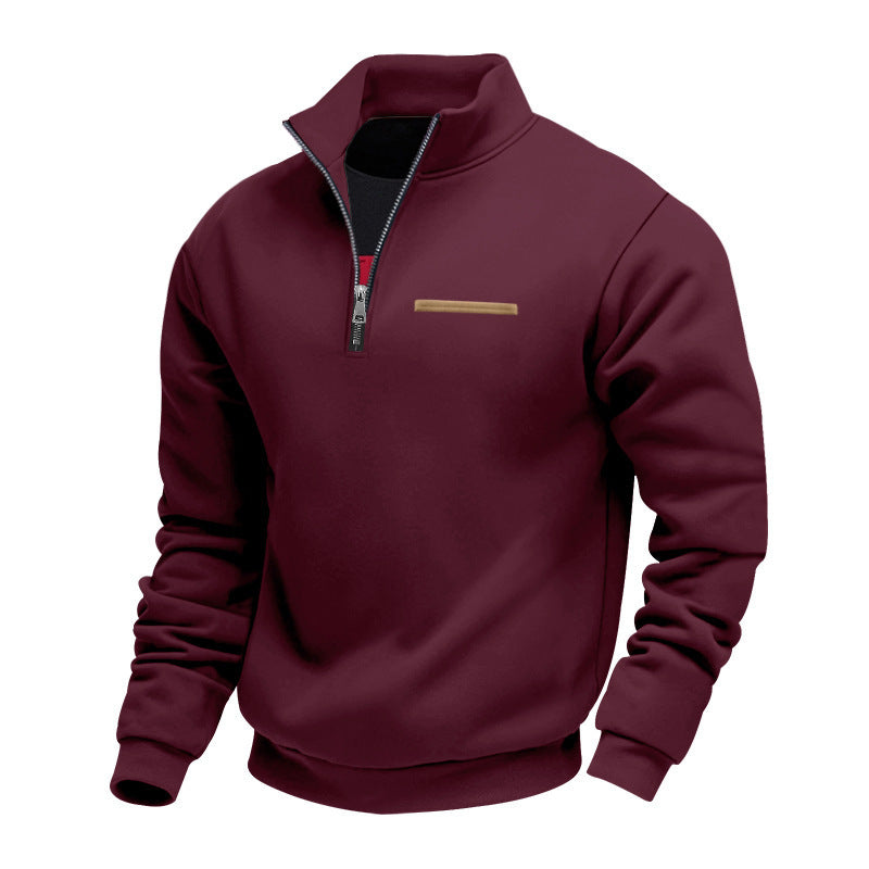 Heavyweight Stand-Up Collar Contrast Stripe Sports Sweatshirt