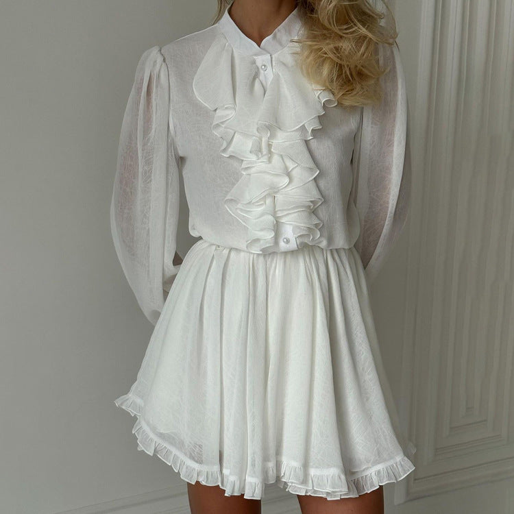 French Elegant Ruffle A-Line Dress