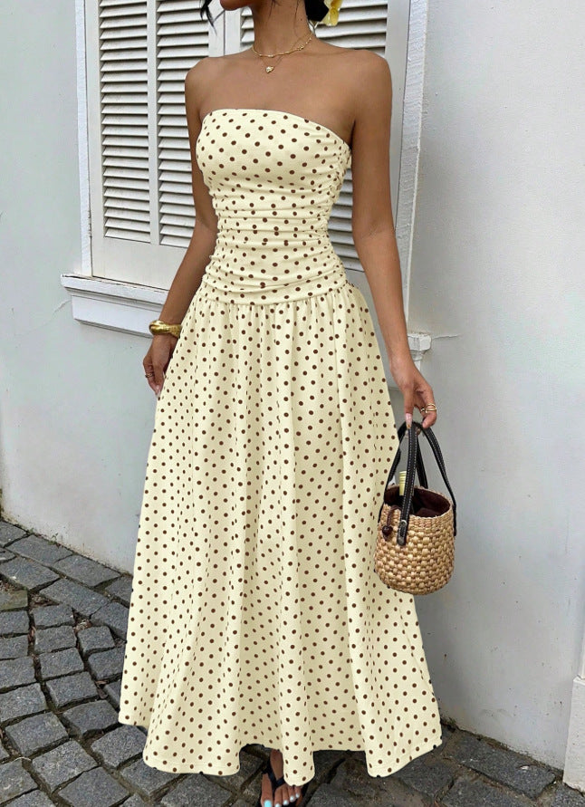 Polka Dot High Neck Sleeveless Long Dress