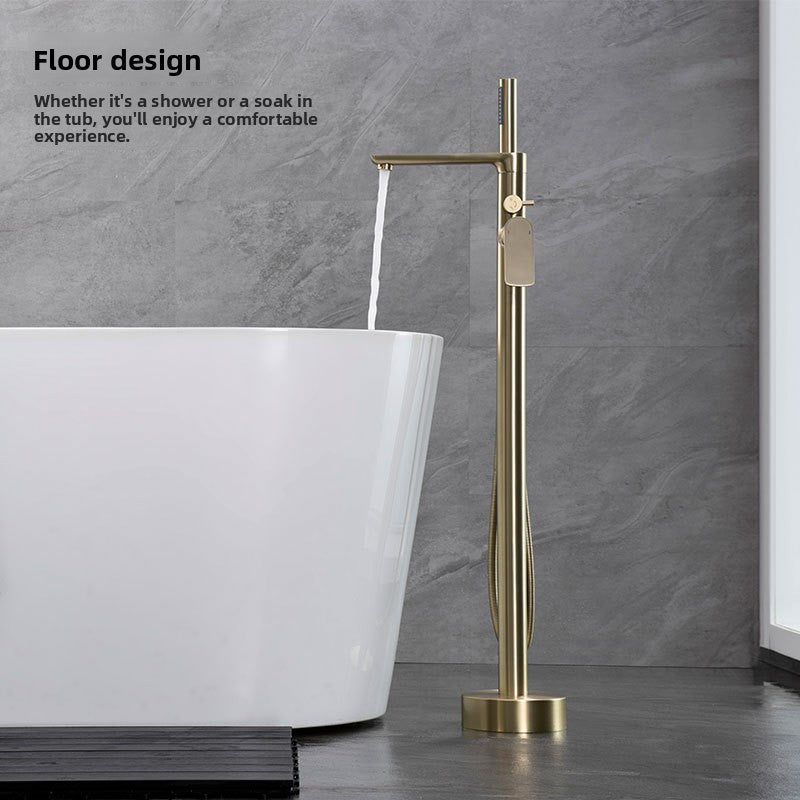 Standing Cylinder-Edge Floor-Mount Shower Set with Bathtub Faucet