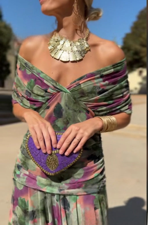 Women's Off-Shoulder Chiffon Dress with Lining Swing Dress