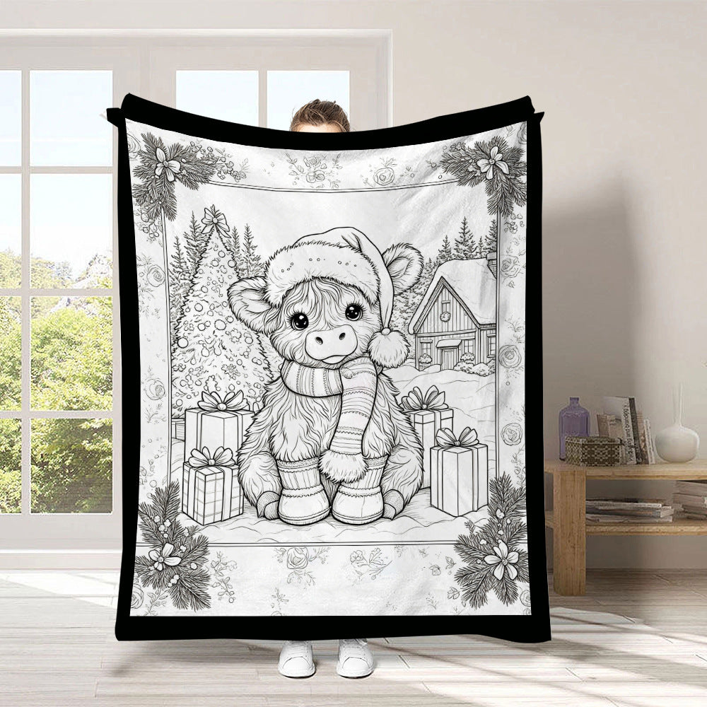 Black and white line-drawn graffiti rug