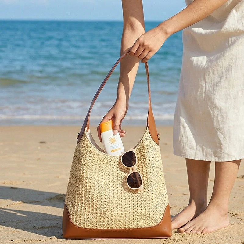 Handmade Woven Straw Bucket Bag