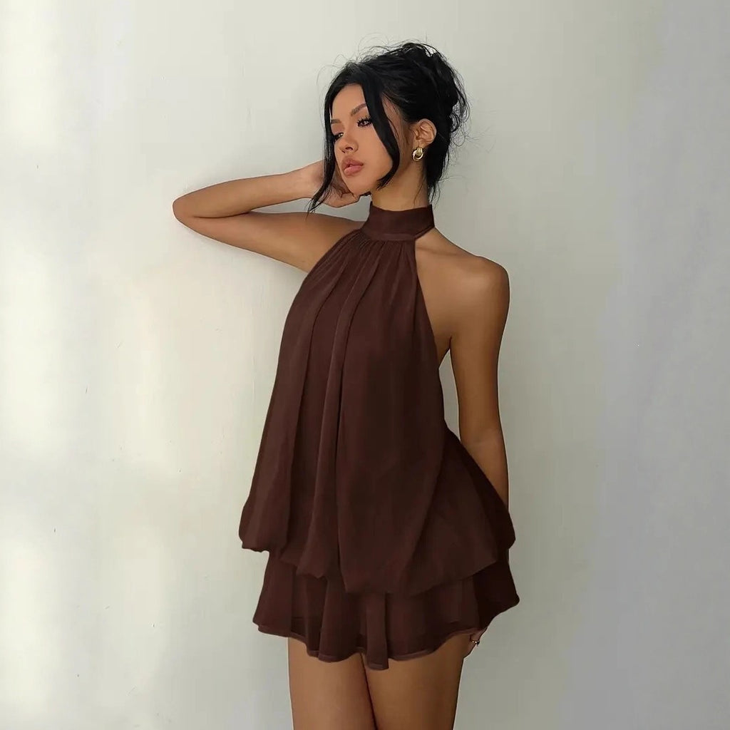 Halter Neck Backless Tie Waist Dress