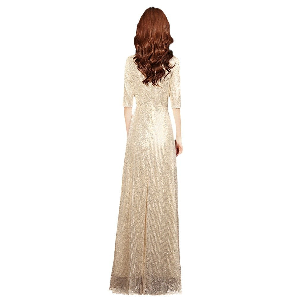 Women's gold French-style evening gown