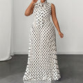 Polka Dot Sleeveless Tie-Up Mid-Length Dress
