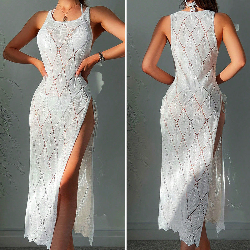 Womens Hollow-Out Backless Knitted Long Dress