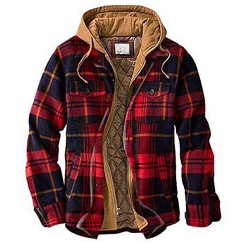 Mens Plaid Hooded Quilted Jacket
