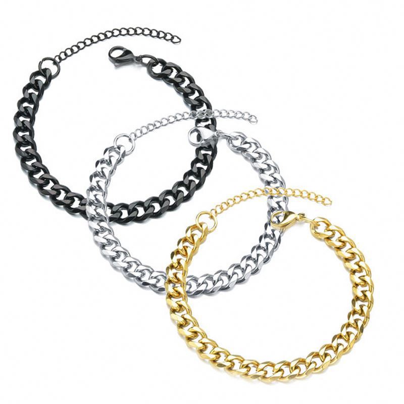 Six-Sided Mill Cuban Chain Necklace Bracelet Stainless Steel Hip Hop Jewelry