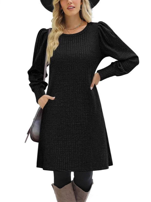 Womens Knitted Puff Sleeve Long Sleeve