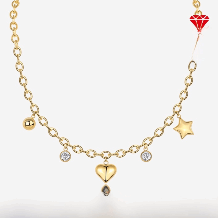 Stacked Gold Bead Clavicle Chain Sterling Silver 925 Moissanite Necklace