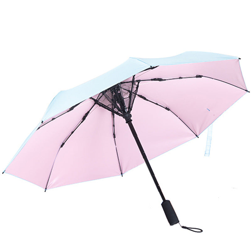 Rechargeable Folding Umbrella with Built-in Fan UV Protection 3-in-1 Sun and Rain Canopy