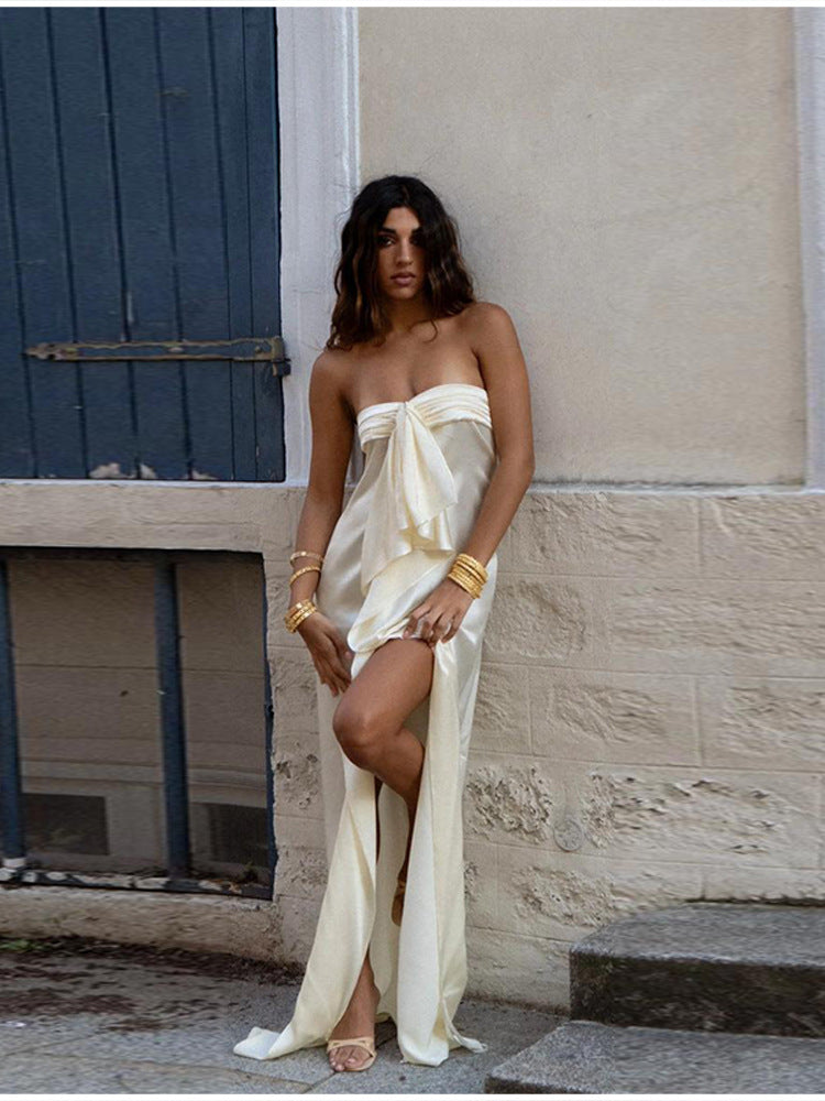 Womens Slim-Fit Satin Dress with Slit