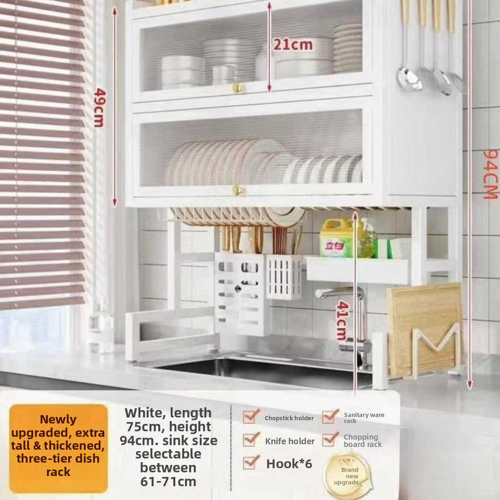 Double Layer Kitchen Sink Rack Dustproof Draining Storage Cabinet