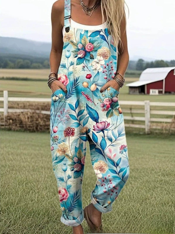 Women's sleeveless printed long-style drawstring pants