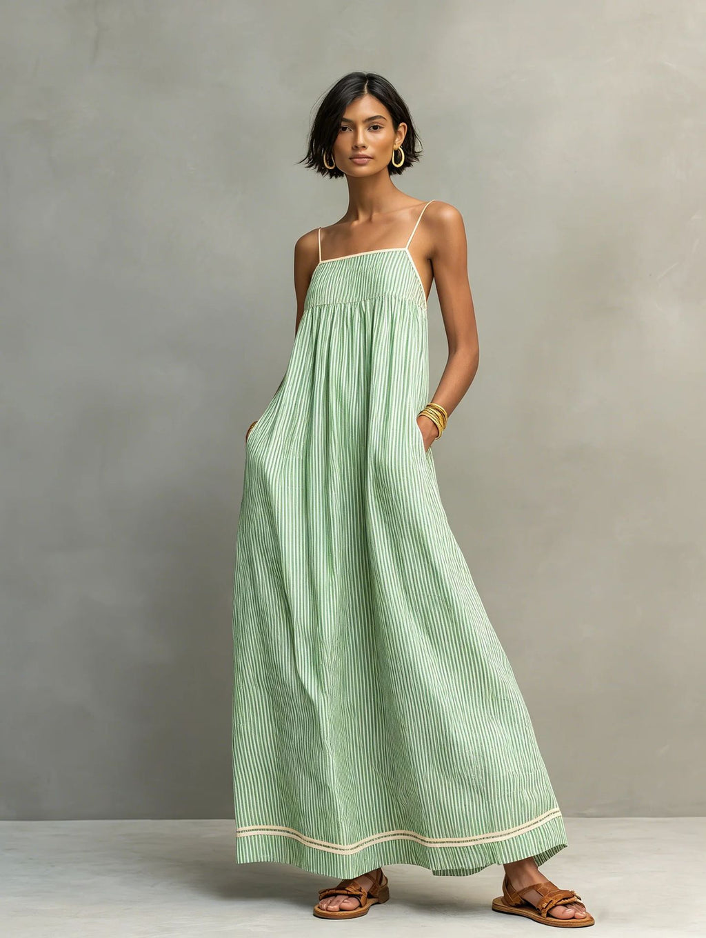 Sleeveless Striped Long Dress