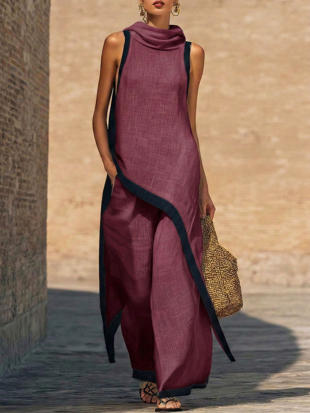 Elegant Hooded Sleeveless Dress Set