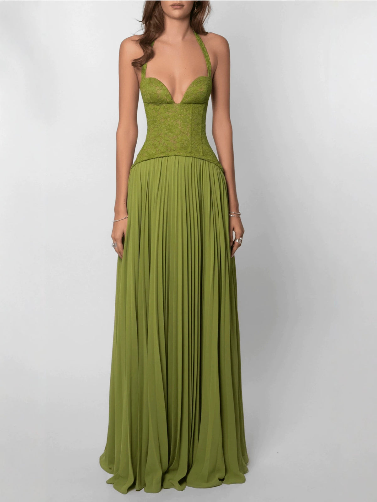 Women's Sleeveless Backless Halterneck Pleated Long Dress