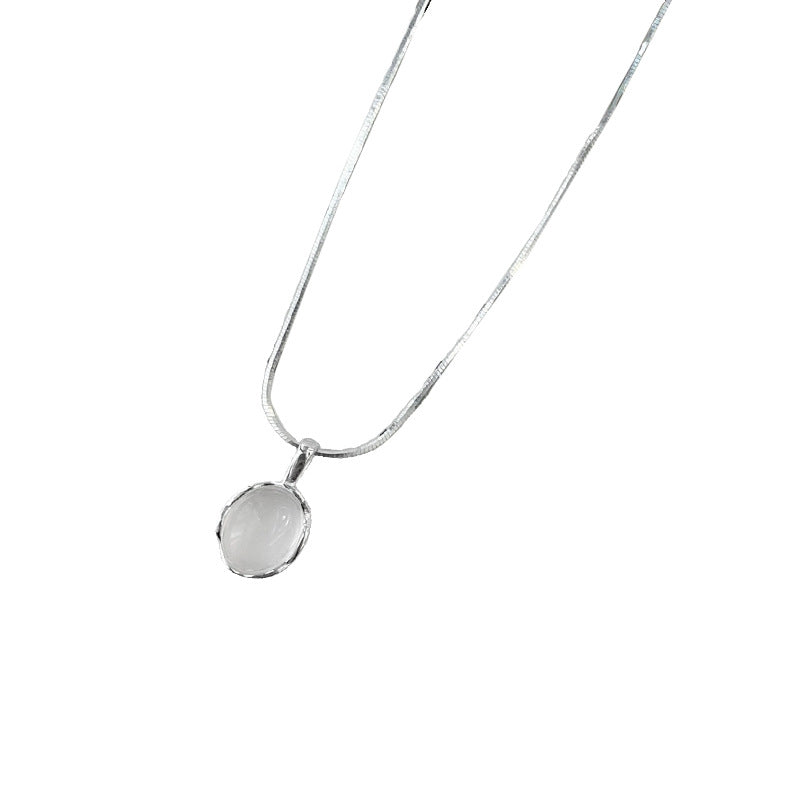 Oval White Agate Sterling Silver Necklace
