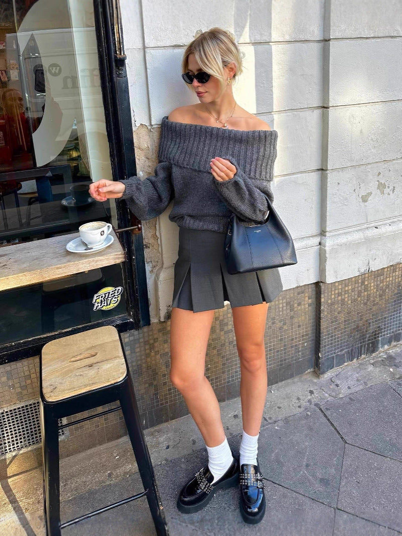 Off-Shoulder Deer Plush Pullover Sweater