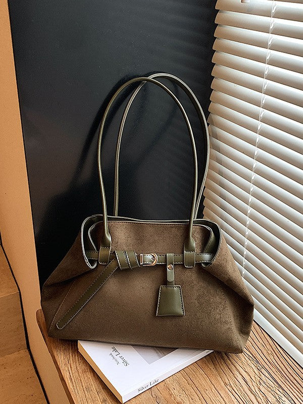 French Style Matte Baguette Shoulder Bag