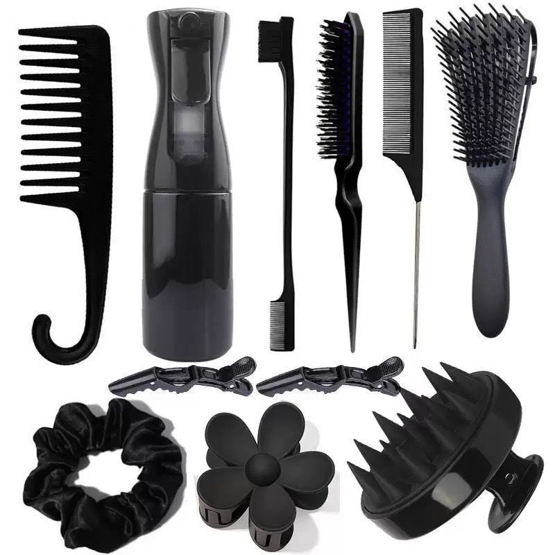 Hair Styling Comb Set with Spray Bottle and Eyebrow Brush