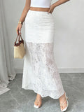 Womens Black Lace Floor Length Skirt