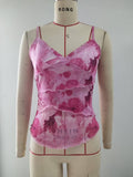 Retro Print Contrast Mesh Splicing Slim Fit Crop Camisole
