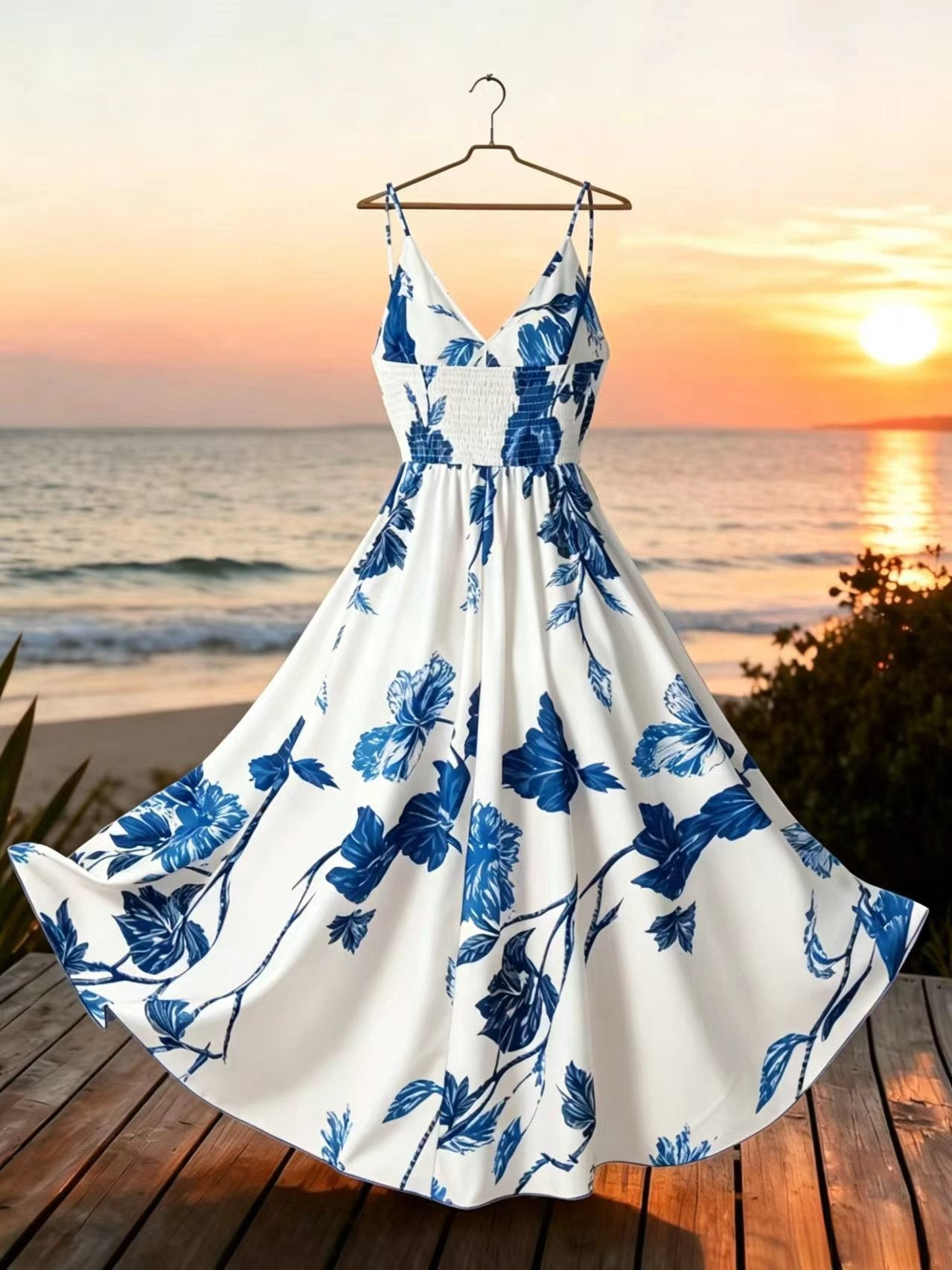 French Print Suspender Dress