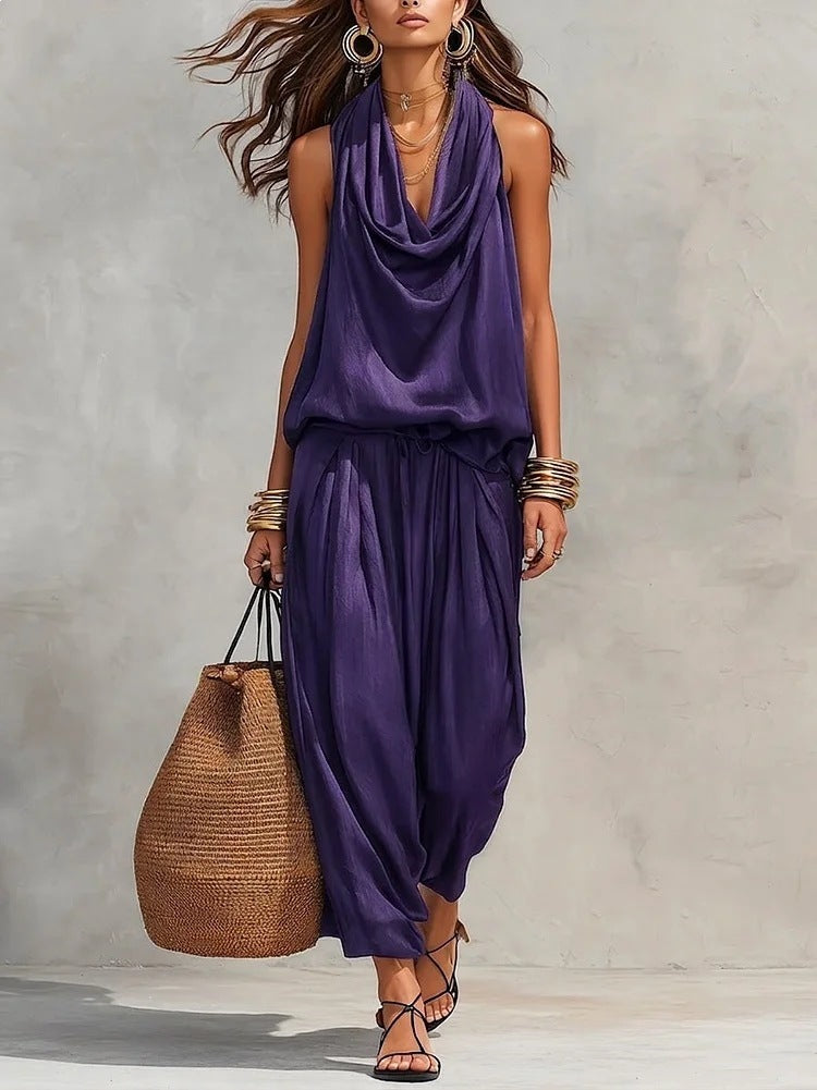 Womens Sleeveless Wide-Leg Jumpsuit