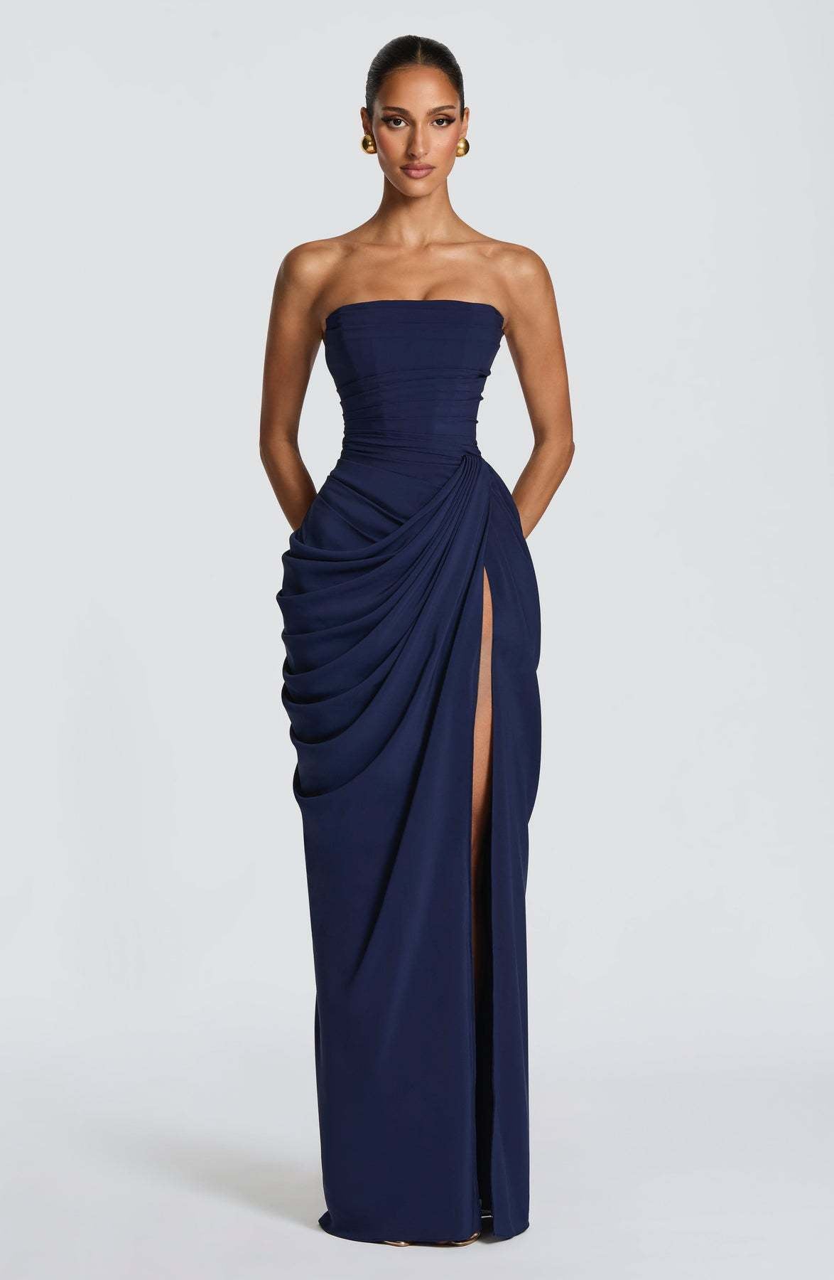 Solid Color Strapless Sleeveless Dress