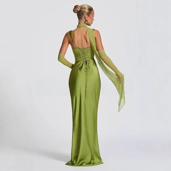 Suspender Satin Evening Dress