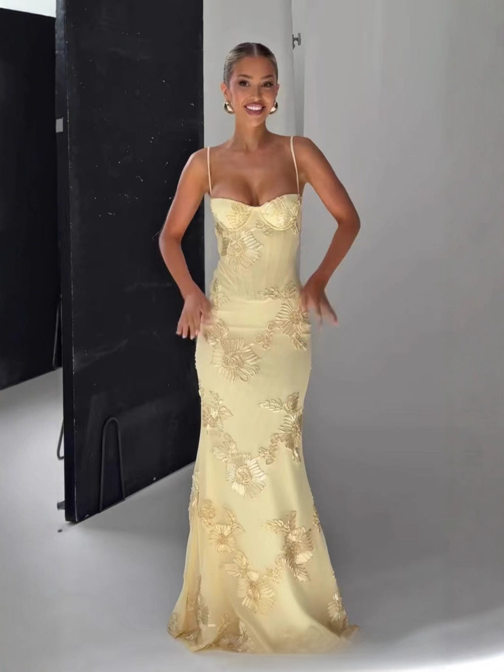 Strapless Floral Embroidery Mermaid Dress