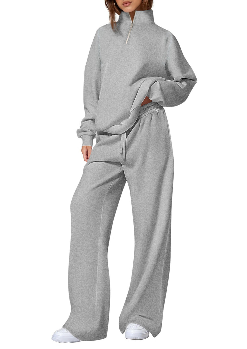 Standing collar half-zip long-sleeved pants