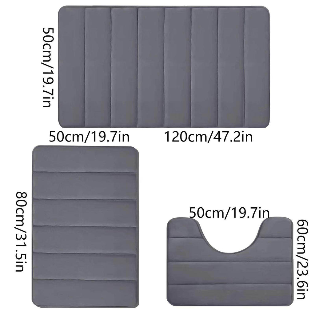 Quilted Coral Fleece Absorbent Non-Slip Bathroom Mat Set