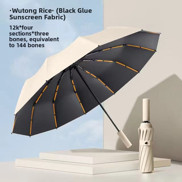 Fully Automatic Vinyl-Coated Tri-Fold Sun and Rain Umbrella