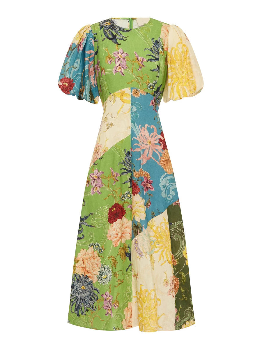Round-neck linen dress