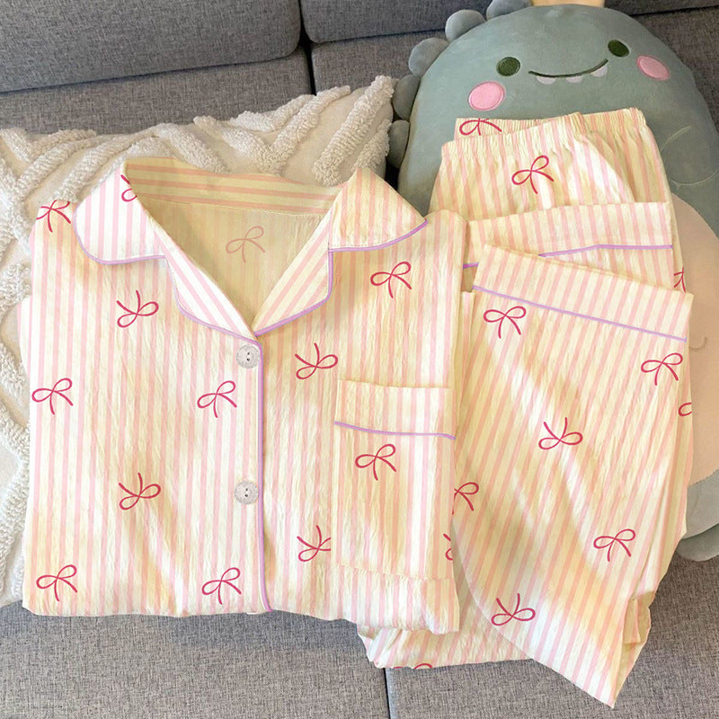 Womens Long Sleeve Pajama Set with Bow Design