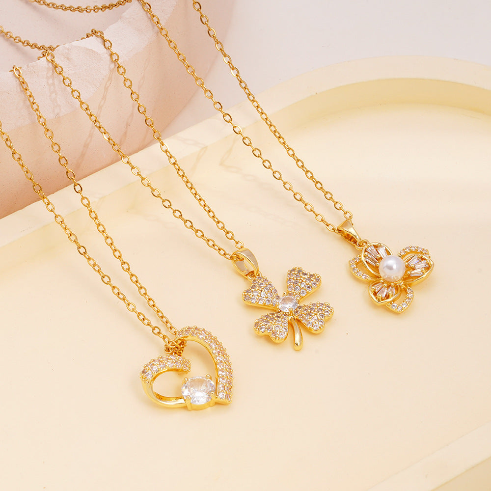 Titanium Steel Heart Pendant Necklace with Micro-Embedded Design